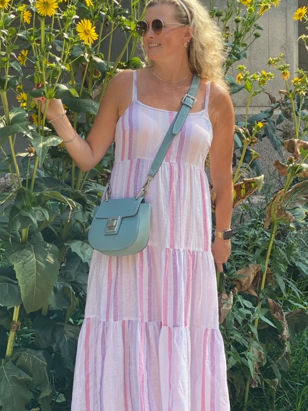 beachlunchlounge Pink and White Striped Tiered Maxi Dress